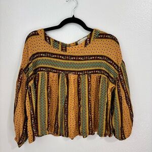 Altar'd State Mustard and Green Boho Blouse